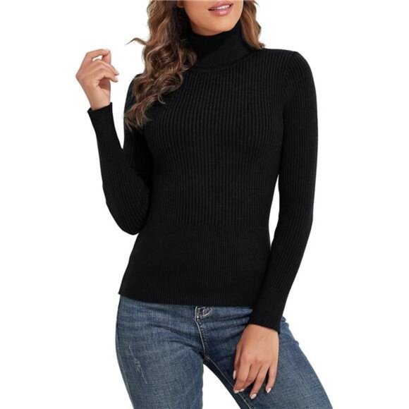 Women's Ribbed Turtleneck Long Sleeve Sweater - Picture 2 of 7